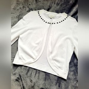 White Cardigan with Black Accents